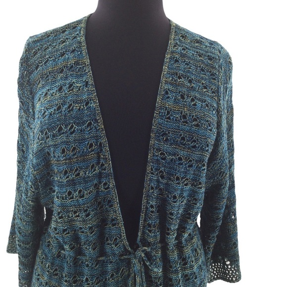 Lane Bryant Variegated Blue and Green Open Knit Cardigan - Picture 5 of 15
